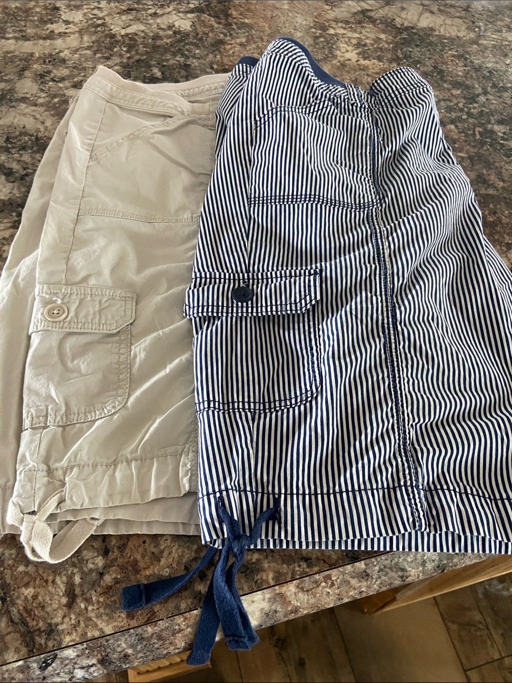 Women’s Striped Navy & White and Khaki Cargo Shorts - Pack